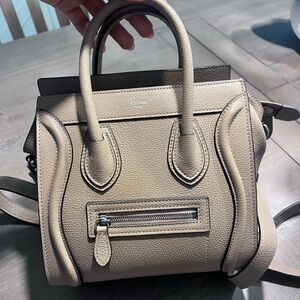 Beige Mini Luggage Tote - Pebbled Leather